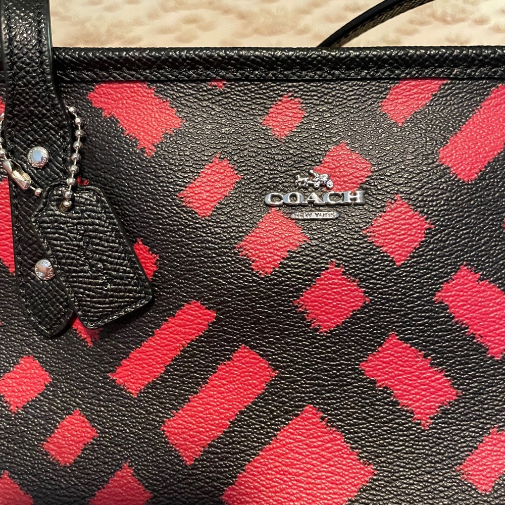 Coach Red and Black Plaid Tote - Picture 2 of 15